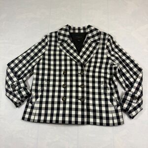Ann Taylor Blazer Jacket Womens Petite Large Black White Plaid Double Breasted